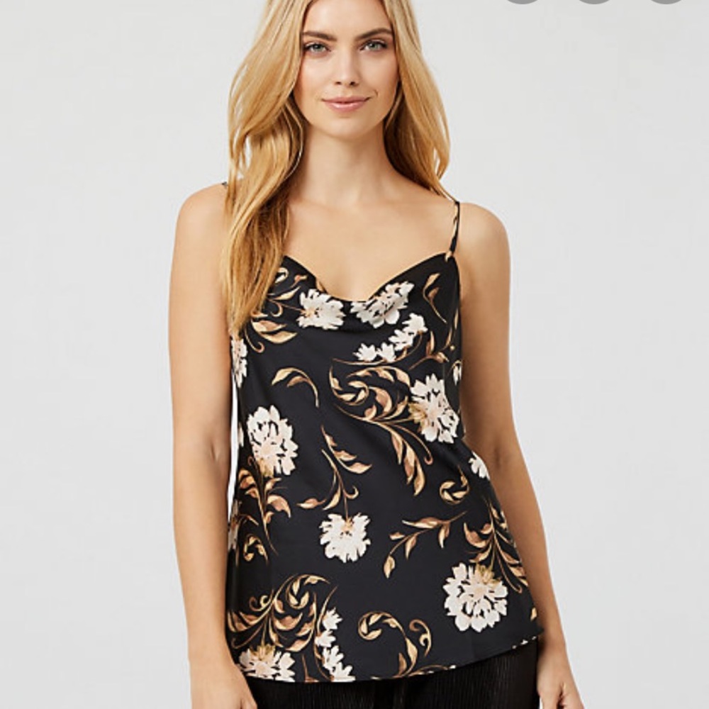 Le Chateau Floral Print Satin Cowl Neck Camisole